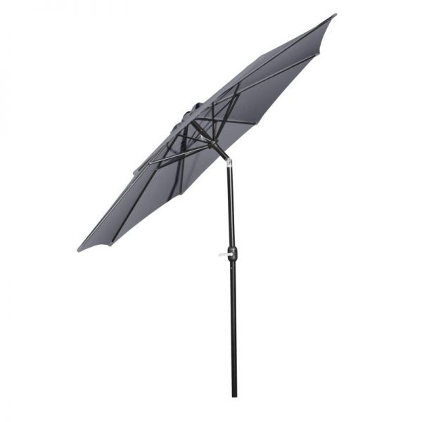 Markedsparasol m/krank grå + tilt inkl parasolfod