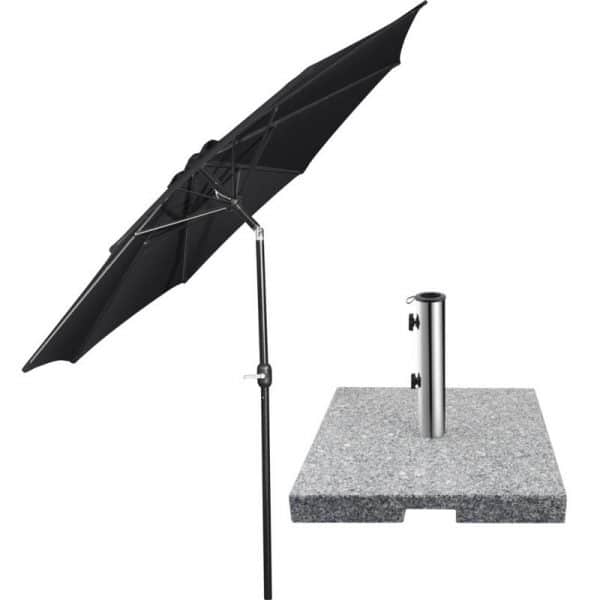 Markedsparasol m/krank sort + tilt inkl. parasolfod
