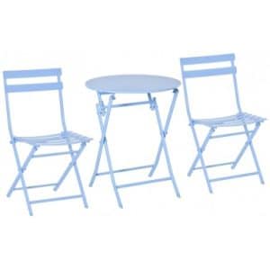 Bistrosæt med 2 klapstole og 1 klapbord i metal - Blå