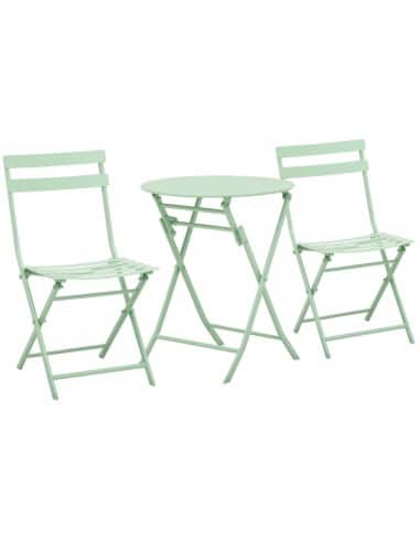 Bistrosæt med 2 klapstole og 1 klapbord i metal - Grøn