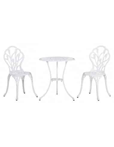 Bistrosæt med 2 stole og 1 bord i aluminium - Antik hvid
