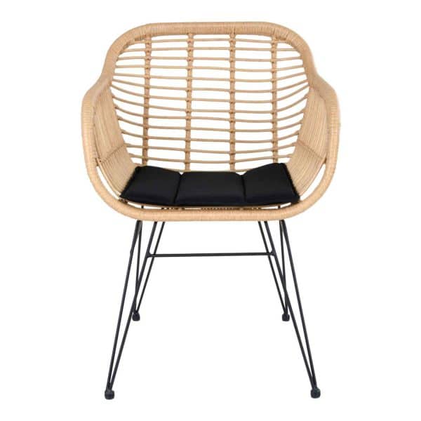 HOUSE NORDIC Trieste spisebordsstol - natur rattan/metal, m. armlæn, inkl. hynde