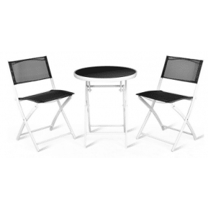 Sammenklappeligt bistrosæt med 2 stole og 1 bord i stål og glas - Hvid/Sort