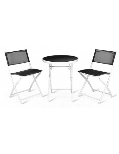 Sammenklappeligt bistrosæt med 2 stole og 1 bord i stål og glas - Hvid/Sort