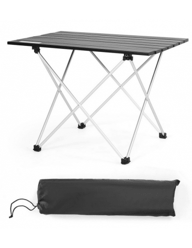 Sammenklappeligt campingbord i aluminium 56 x 41 cm - Stålgrå/Sort