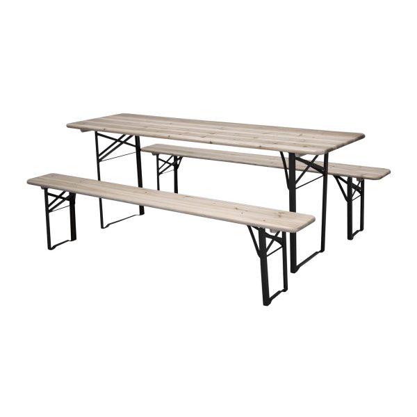 VENTURE DESIGN Guniess foldehavebord og havebænke - natur træ og sort metal