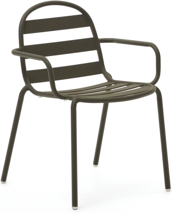 Joncols, Udendørs spisebordsstol med armlæn, grøn, aluminium