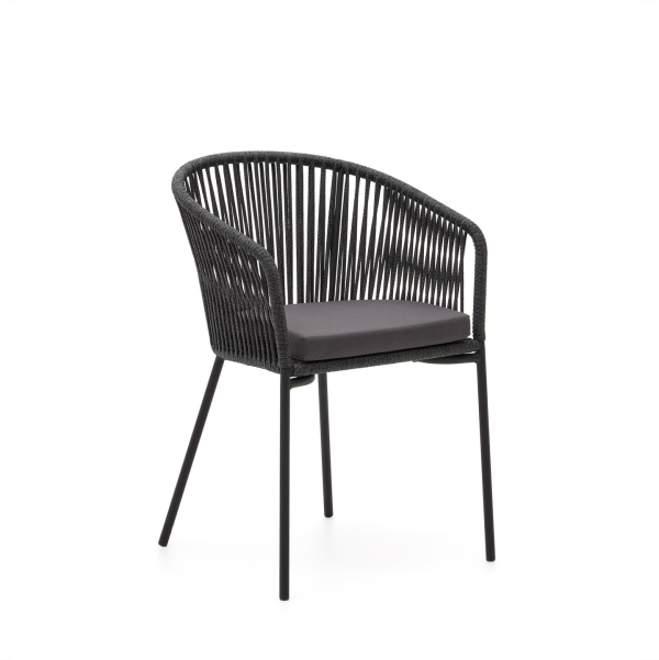 Yanet, Udendørs spisebordsstol, sort/grå, reb