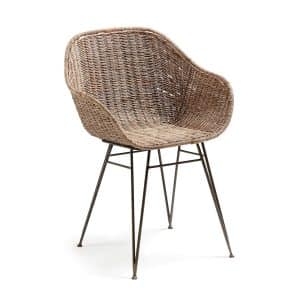 LAFORMA Charley spisebordsstol - natur/grå rattan/metal, m. armlæn