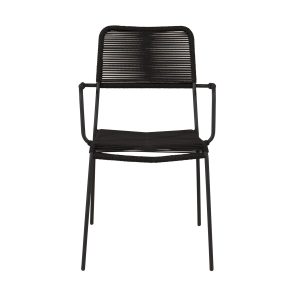 VENTURE DESIGN Lindos havestol, m. armlæn - sort polyester reb, aluminium og stål