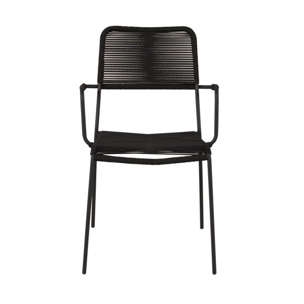 VENTURE DESIGN Lindos havestol, m. armlæn - sort polyester reb, aluminium og stål