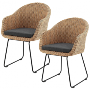 CODY 2 x Havestole i stål og rattan H82 cm - Sort/Natur/Mørkegrå
