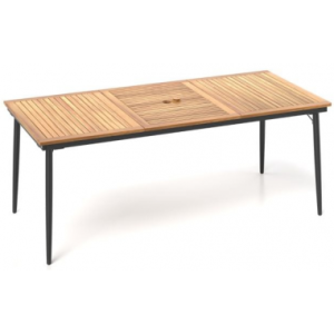 Havebord i metal og akacietræ 200 x 90 cm - Sort/Natur