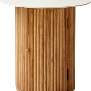 Nordlys Furniture Trinidad udendørs sidebord og sofabord FSC-certificeret fyrretræ hvid/natur Ø50 x H49 cm