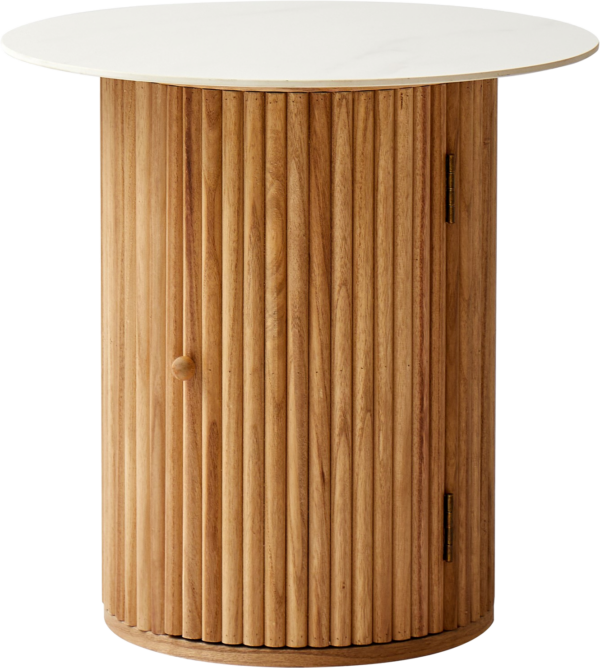 Nordlys Furniture Trinidad udendørs sidebord og sofabord FSC-certificeret fyrretræ hvid/natur Ø50 x H49 cm