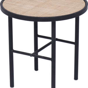 Sidebord Nordlys Furniture Mihara sort epoxymetal med FSC-rattanbordplade Ø40 cm