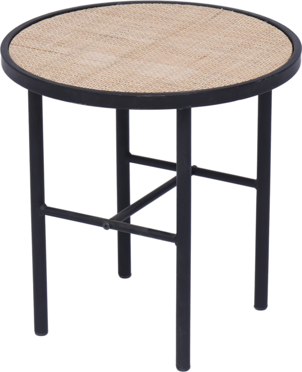 Sidebord Nordlys Furniture Mihara sort epoxymetal med FSC-rattanbordplade Ø40 cm