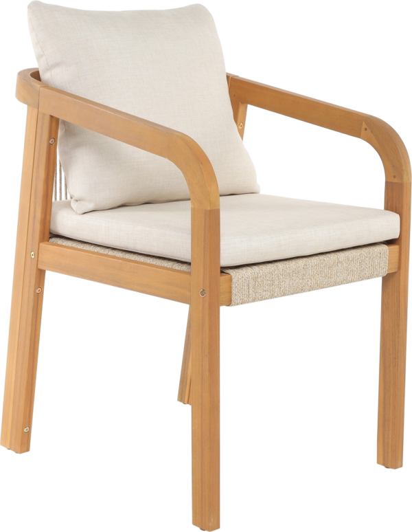 Udendørs spisebordsstol havestol Nordlys Furniture Delgado FSC-acacietræ vejrbestandig beige stofpolstring