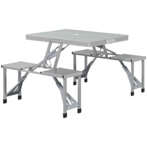Campingbord klapbord med 4 stole klapbord havebord i aluminium 85,5 x 135 cm grå