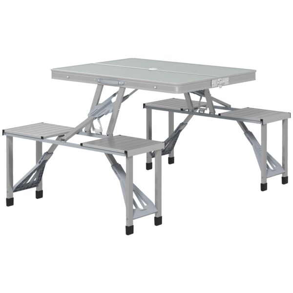Campingbord klapbord med 4 stole klapbord havebord i aluminium 85,5 x 135 cm grå