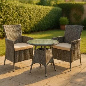FRIDA Loungesæt i polyrattan og polyester - Gråmeleret/Creme