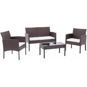 RAMUNDI Loungesæt i polyrattan og polyester - Brun/Creme