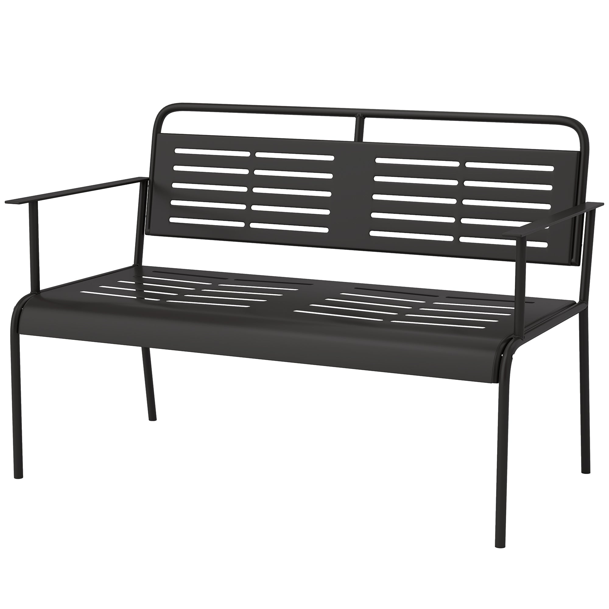- Havebænk med sæde, vejrbestandig bænk, vandafvisende havemøbler med ryg- og armlæn 121 x 64 x 84 cm, sort