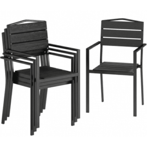 Sæt med 4 x havestole i metal og komposit H90 cm - Sort