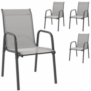 Sæt med 4 x havestole i metal og tekstil H87 cm - Mørkegrå/Grå