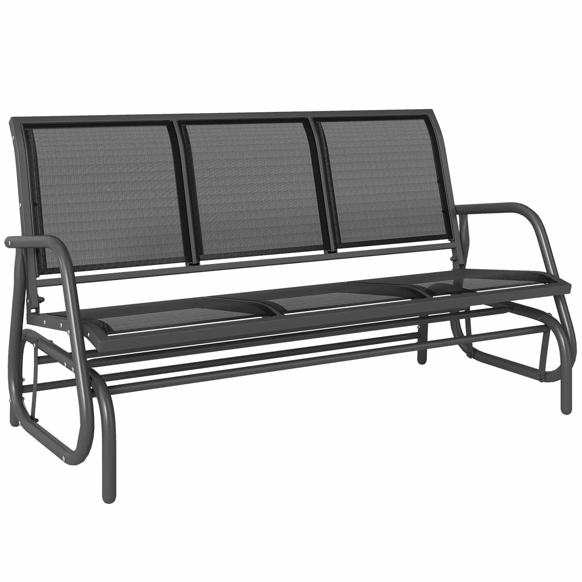 3-Personers gyngestol, havebænk med vippemekanisme, havegynge, metalparkbænk, lasteevne op til 300 kg, havemøbler til haven, terrasse, 147 x 70 x 85 cm, mørkegrå
