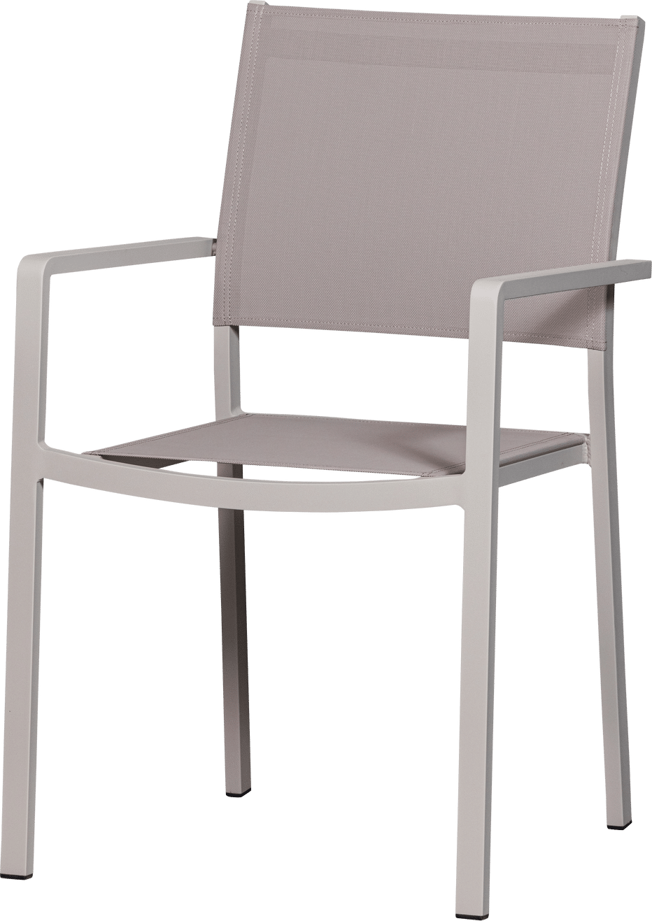Havestol WOOOD Collection, sandfarvet aluminium, textilene sæde, armlæn, korrosionsbestandig, stabelbar, udendørs spisebordsstol