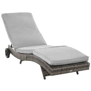 Polyrattan liggestol, havestol med hynde, justerbar i 5 positioner, rattan liggestol, havemøbler, S-formet liggestol, metal, grå, 207 x 70 x 70 cm