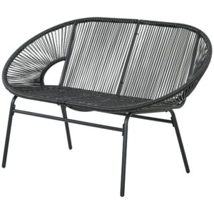 Rattan lænestol, boho stil afslapningslænestol, 132 cm x 72 cm x 83 cm, sort