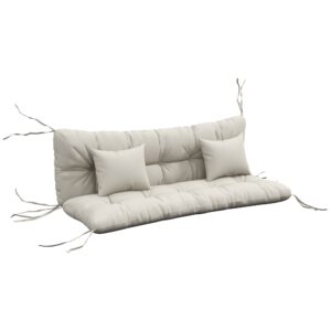 Sæt med 4 siddehynder, 150x50 cm, vandafvisende stolehynder med bånd, 10 cm tykke, cremehvid