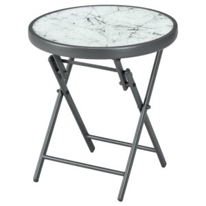 Sammenklappeligt sidebord, udendørs klapbord, med bordplade af hærdet glas, til terrasse, 45 x 45 x 50 cm, hvid
