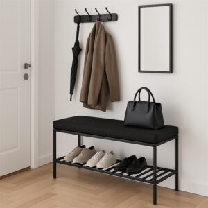 Scandinavian Living Karl entre bænk m. hynde - Sort m. sorte ben 36 cm x 48.5 cm x 100 cm | Møbelsalg.dk