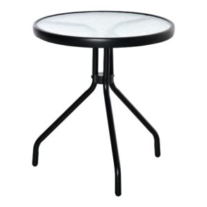 Sidebord til haven, vejrbestandigt havebord med glasbordplade, balkonbord af metal Ø50x55H cm