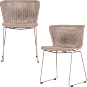 Udendørs spisebordsstol WOOOD Collection sæt 2 - flettet syntetisk rattan, sand/beige pulverlakeret stålstel