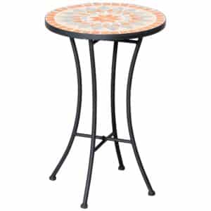 Sidebord, havebord, Ø35,5 cm, rundt, vejrbestandigt, netdesign, balkonbord med mosaikmønster, campingbord i metal, sofabord til stue, kontor, udendørs, indendørs, gul+grå