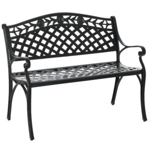 2-personers bænk, havebænk i aluminium, metalbænk med armlæn, landlig stil, sort, 102,5 x 61 x 84 cm