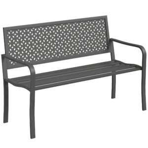 2-personers havebænk i metal, vejrbestandig udendørsbænk med rustbestandigt ryglæn, geometrisk design, understøtter op til 240 kg