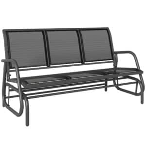 3-Personers gyngestol, havebænk med vippemekanisme, havegynge, metalparkbænk, lasteevne op til 300 kg, havemøbler til haven, terrasse, 147 x 70 x 85 cm, mørkegrå
