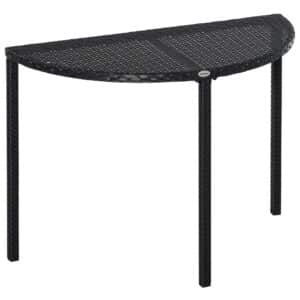Balkonbord, havesidebord, havemøbler, halvrundt, polyrattan, metal, sort, 100 x 50 x 74 cm