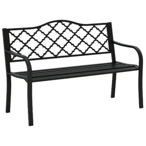 Havebænk, 2-personers parkbænk af metal, bænk op til 240 kg, bænk, terrassebænk med ryglæn og armlæn, havemøbler, støbejern, sort, 128 x 58,5 x 89 cm