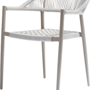 Havestol WOOOD Collection - udendørs spisebordsstol, lysegrå pulverlakeret aluminium, flettet reb, stabelbar