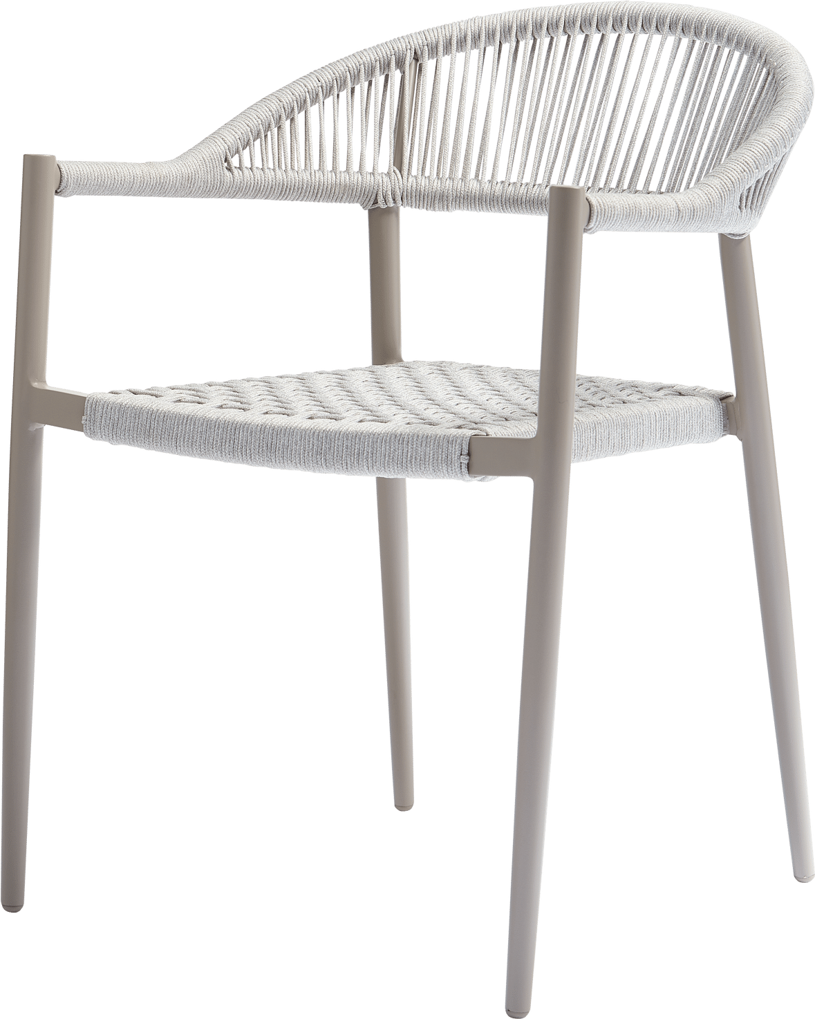 Havestol WOOOD Collection - udendørs spisebordsstol, lysegrå pulverlakeret aluminium, flettet reb, stabelbar